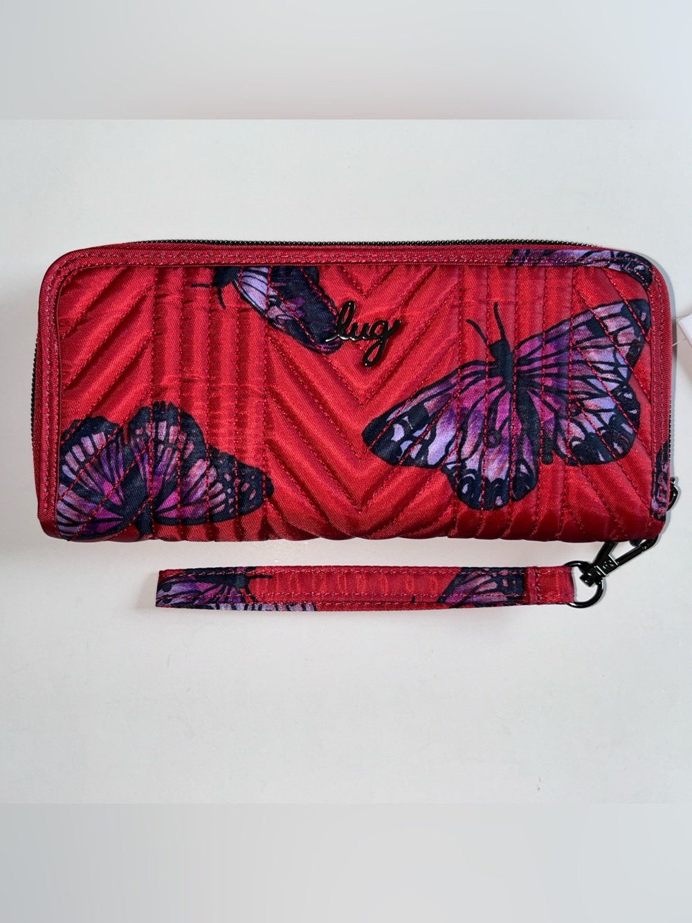 Lug Straddle Wristlet RFID Wallet Butterfly Poppy Red Purple